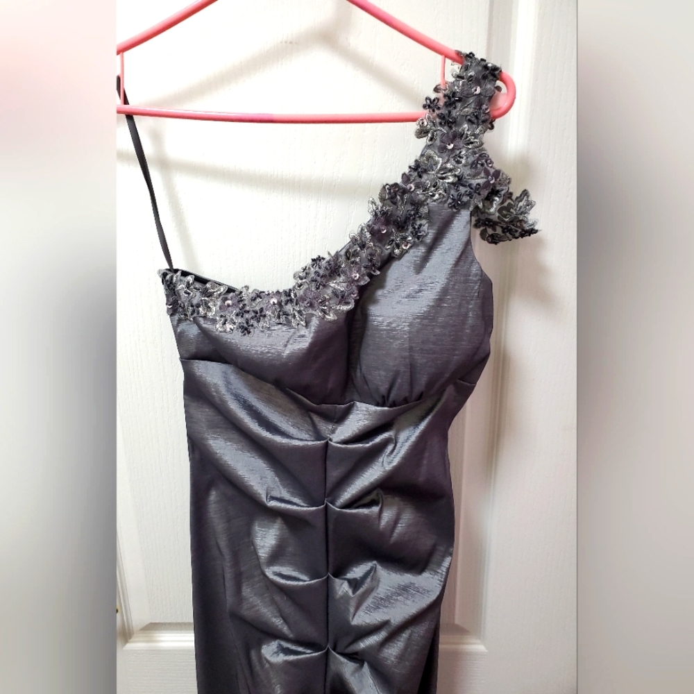 Cache Silver Long Evening Gown in Size 8